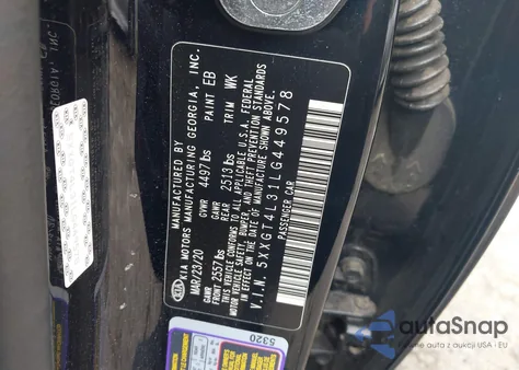 2020 Kia Optima Se z USA, uszkodzony, nr VIN 5XXGT4L31LG449578